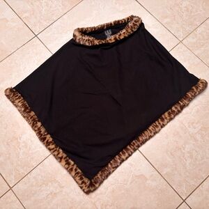 INC International Concepts Black Poncho with Animal Print Trim